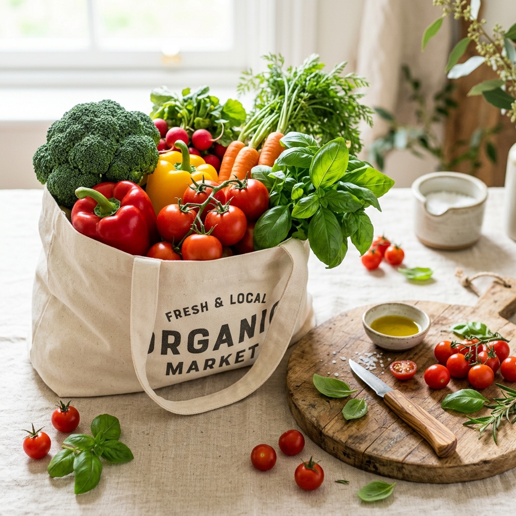 Fresh vegetable canvas tote bag